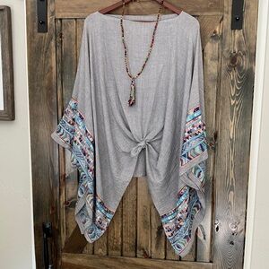 Gray Kimono with Colorful Patterned Sleeves